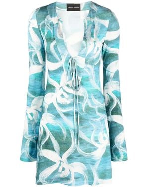 Louisa Ballou Floral-Print Long-Sleeve Minidress - Blue