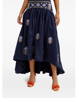 Agua Bendita Jupe Mi-Longue Asymétrique Curua Mosaico À Broderies - Bleu