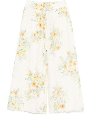 ALÉMAIS Floral-Print Wide-Leg Trousers - White