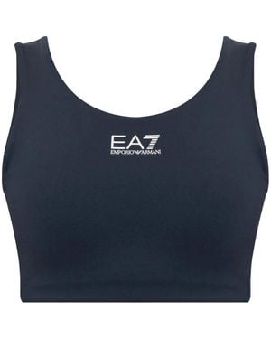EA7 Logo-Print Crop Top - Blue