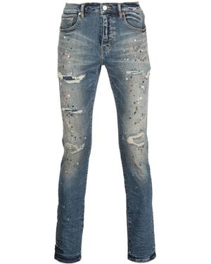 Purple Brand Paint-Splatter Distressed-Effect Jeans - Blue