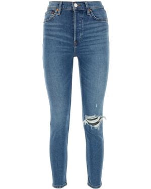 RE/DONE Logo-Patch Ripped Jeans - Blue