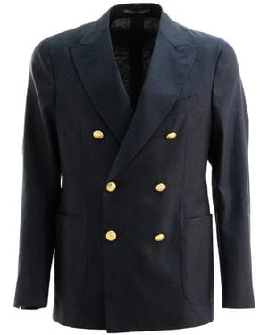 Incotex Double-Breasted Button Jacket - Blue