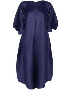 Pleats Please Issey Miyake Robe Mi-Longue Plissée À Manches Bouffantes - Bleu
