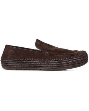 Loewe Rio Braided-Sole Suede Loafers - White