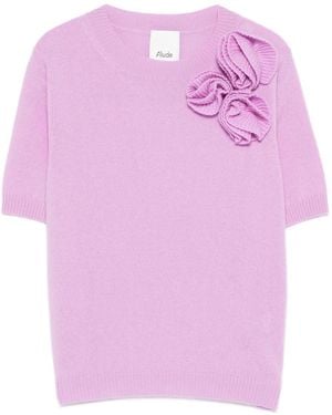 Allude Flower-Appliqué T-Shirt - Pink
