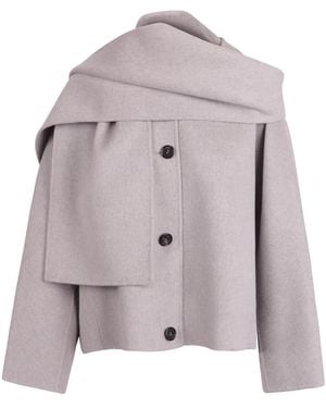 Max Mara Scarf-Detail Button-Up Jacket - Gray
