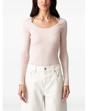 Guess Top A Maniche Lunghe Con Placca Logo - Bianco