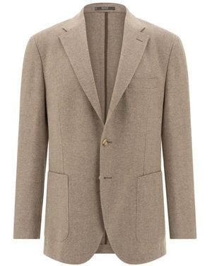 BOGGI Herringbone Cashmere Wool Blazer - Natural