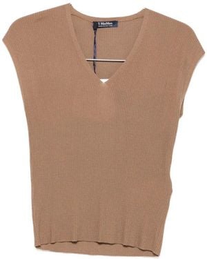 Max Mara Ribbed V-Neck Top - Brown