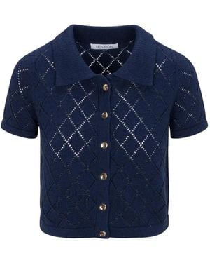 Hevron Arlet Diamond-Pattern Cardigan - Blue