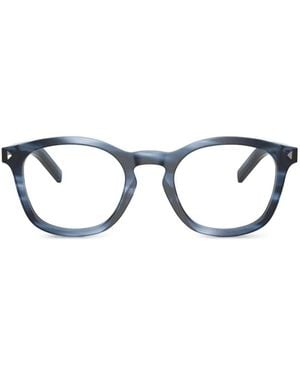 Prada Logo-Engraved Round-Frame Glasses - Blue