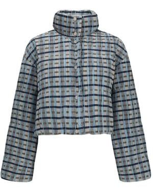 GONGDID DESIGN Tartan-Pattern Padded Jacket - Blue