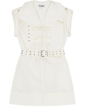 Ganni Belted Dress - White