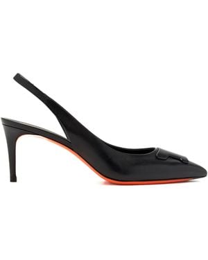 Santoni 65Mm Slingback Leather Court Shoes - Black