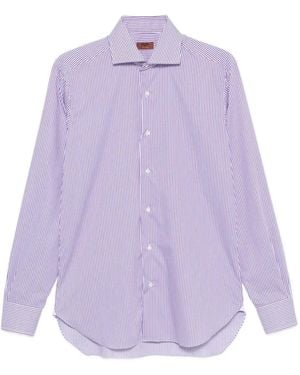 Barba Napoli Striped-Print Spread-Collar Shirt - Purple