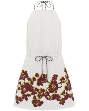 ALÉMAIS Robe Courte Imprimée À Dos-Nu - White