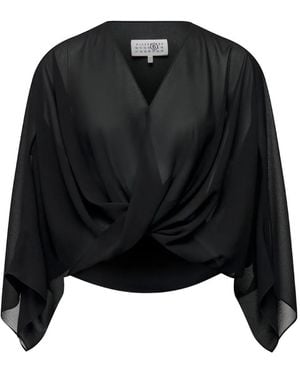 MM6 by Maison Margiela Draped V-Neck Top - Black