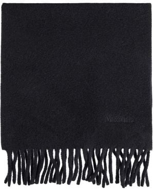 Max Mara Fringed Logo-Embroidered Scarf - Black