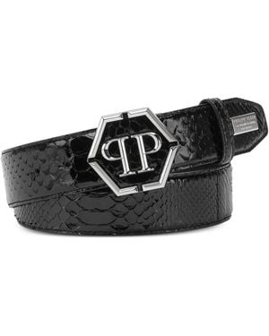Philipp Plein Cintura Effetto Coccodrillo Con Fibbia - Nero