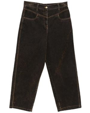 Momoní Pantalones Azuki Con Costuras En Contraste - Negro