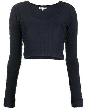 Sunnei Embossed Logo-Print Cropped Top - Black