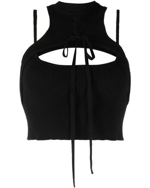 Monse Cut-Out Detail Ribbed Top - Black