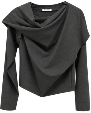 P.A.R.O.S.H. Asymmetric-Hem Long-Sleeve Blouse - Black