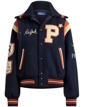 Polo Ralph Lauren Patch-Detail Paneled Bomber Jacket - Blue