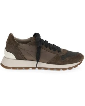 Brunello Cucinelli Monile Suede-panelled Sneakers - Brown