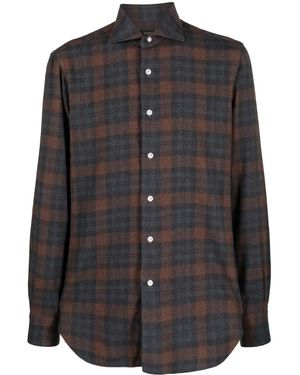 Barba Napoli Check-Print Button-Up Shirt - Black