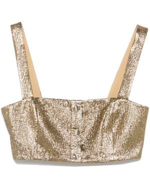 Self-Portrait Metallic Jacquard Top - Natural