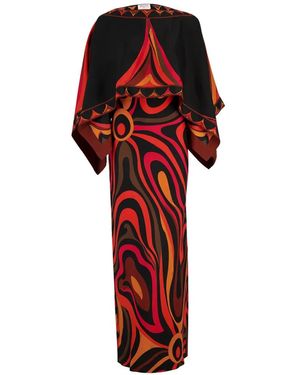 PUCCI Marmo Print Cape-Overlay Maxi Dress - Red