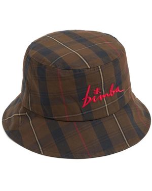 Bimba Y Lola Logo-Embroidered Checked Bucket Hat - Brown