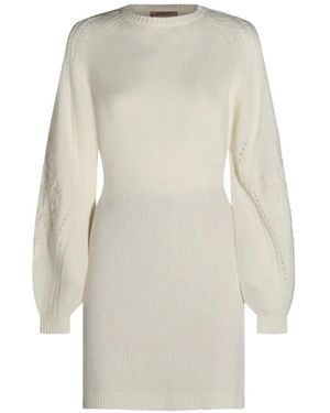 Twinset Embroidered Balloon-Sleeve Mini Dress - White