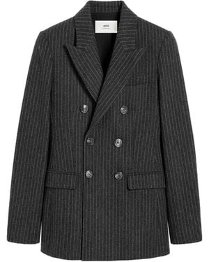 Ami Paris Abrigo Con Doble Botonadura - Negro