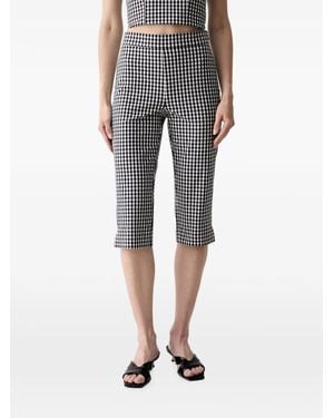 Guess Gingham-Check Cropped Trousers - Grey