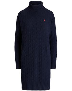 Polo Ralph Lauren Robe Midi En Maille Torsadée À Col Roulé - Blue