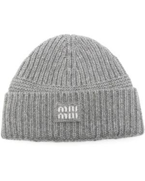 Miu Miu Gerippte Beanie - Grau