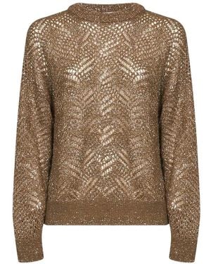 Brunello Cucinelli Sequin-Embellished Openwork-Knit Jumper - Brown