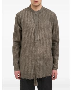 Daub Mandarin-Collar Frayed-Hem Shirt - Grey