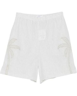 Maison Labiche Palm-Patch Pinstriped Shorts - White