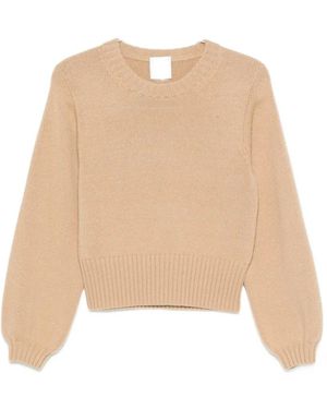 Allude Ribbed-Trim Long-Sleeve Sweater - Natural
