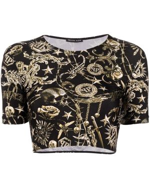 Philipp Plein Graphic-Print Cropped T-Shirt - Black