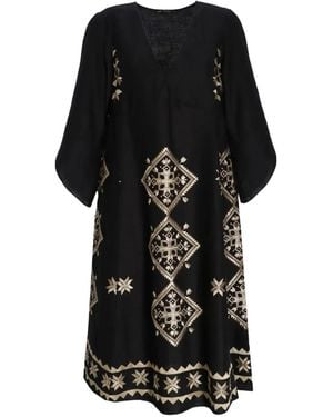 Greek Archaic Kori Lefkada Bell-Sleeve Midi Dress - Black