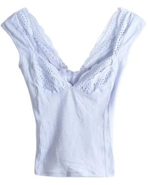 Free People Blush Hour Broderie-Anglaise V-Neck T-Shirt - Blue