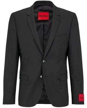 HUGO Logo-Patch Notched-Lapels Blazer - Black