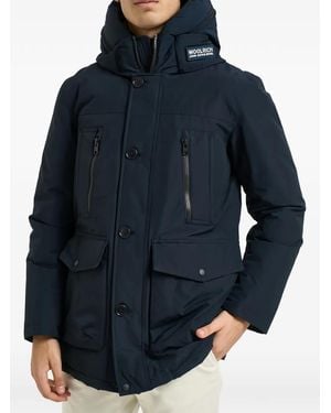 Woolrich Hooded Logo-Patch Coat - Blue