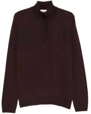 Alpha Studio Button-Fastening High-Neck Sweater - Brown