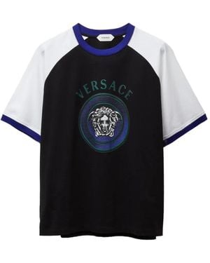 Versace Printed Cotton-Jersey Regular T-Shirt - Blau